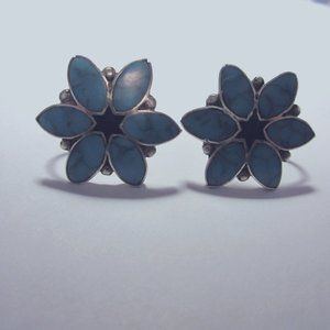 Vtg Alpaca Mexico Silver Tourquise Onyx Inlay